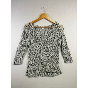 J.Jill openknit crochet‎ gray & white sweater size small